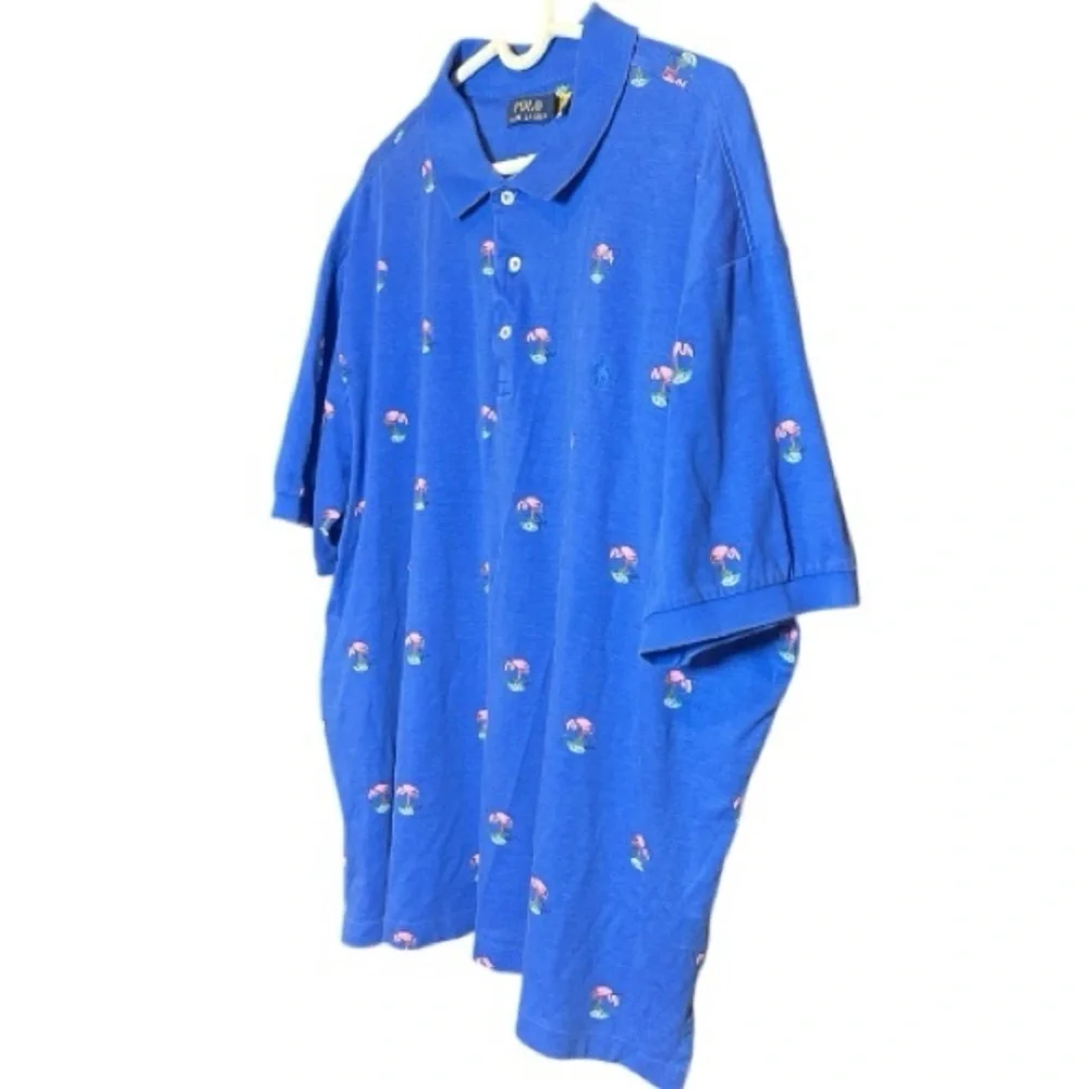 Polo Ralph Lauren Mens 2TG (2X Tall) Short Sleeve Shirt Blue Pink Flamingo